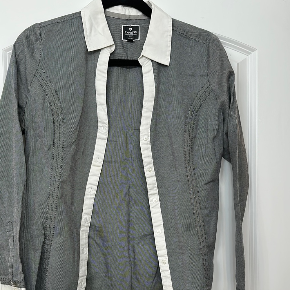 Express Gray and White Button Down Shirt
